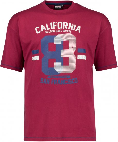 Adamo Golden Gate Comfort Fit Printed T-shirt Burgundy - T-särgid - Suured T-särgid 2XL – 14XL
