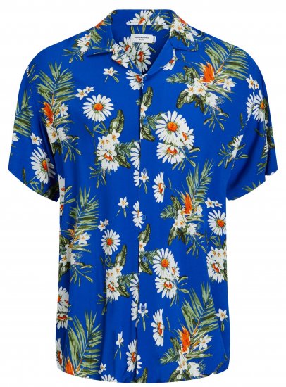 Jack & Jones JORLUKE FLORES Resort Shirt Nautical Blue - Särgid - Meeste suured särgid 2XL – 8XL