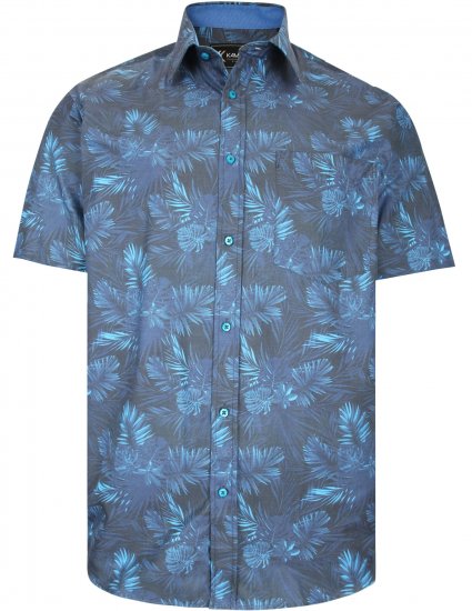 Kam Jeans P013 Premium Floral Print Shirt Navy - Särgid - Meeste suured särgid 2XL – 8XL
