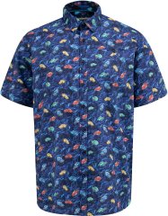 D555 Hartlepool Short Sleeve Vintage Car AOP Stretch Shirt Blue