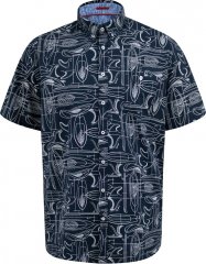 D555 Worthing Surf AOP Short Sleeve Button Down Collar Shirt Navy