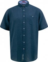 D555 Pontefract Jacquard Linen Mix Short Sleeve Shirt With Button Down Navy