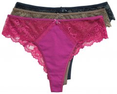 Ulla Popken 848522 Pitsiga stringid 3 tk Tumelilla