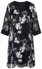 Ulla Popken 852959 3/4 varrukatega lilleline kleit Must