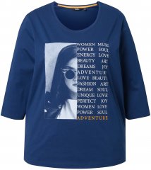 Ulla Popken Inspirational Graphic Lettering 3/4 Sleeve Tee Dark Blue