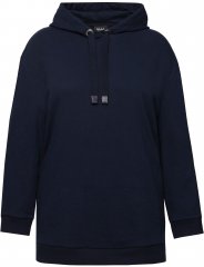 Ulla Popken Back Print Kangaroo Pocket Hoodie Navy