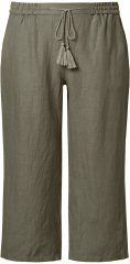 Ulla Popken Cool Linen Elastic Waist Capri Pants Loden Green