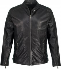 JP1880 Classic Biker Style Leather Jacket Black