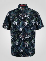 D555 Corden Hawaiian AOP Cuban Collar Resort Short Sleeve Navy
