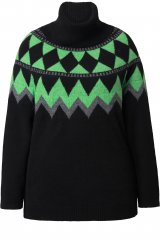 Ulla Popken Neon Alpine Pattern Long Sleeve Turtleneck Sweater Apple Green