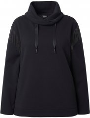 Ulla Popken Chain Fringe Smooth Fleece Sweatshirt Black