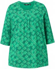 Ulla Popken Graphic Flower A-Line 3/4 Sleeve Tee Moss Green