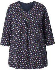 Ulla Popken Gingerbread Print 3/4 Sleeve Tee Navy