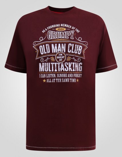 D555 Baldwin Grumpy Old Man Club Print Crew Neck T-shirt Burgundy/ Black Twist - T-särgid - Suured T-särgid 2XL – 14XL