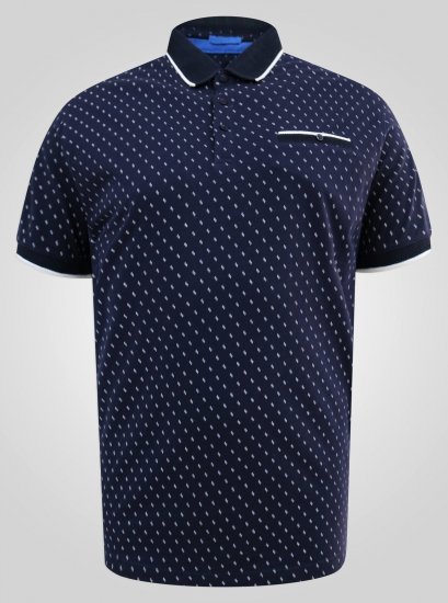 D555 Reid AOP Polo With Jacquard Collar, Pocket And Cuffs Tumesinine - Polosärgid - Meeste suured polosärgid 2XL – 8XL