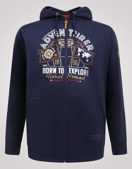 D555 Hector Adventurer Printed Zip Through Hoody Tumesinine - Sviitrid ja dressipluusid - Meeste suured kapuutsiga jakid suurustes 2XL – 14XL