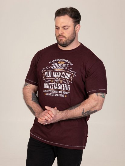 D555 Baldwin Grumpy Old Man Club Print Crew Neck T-shirt Burgundy/ Black Twist - T-särgid - Suured T-särgid 2XL – 14XL
