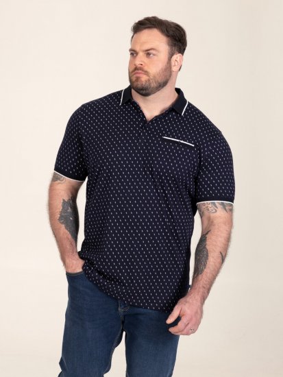 D555 Reid AOP Polo With Jacquard Collar, Pocket And Cuffs Tumesinine - Polosärgid - Meeste suured polosärgid 2XL – 8XL
