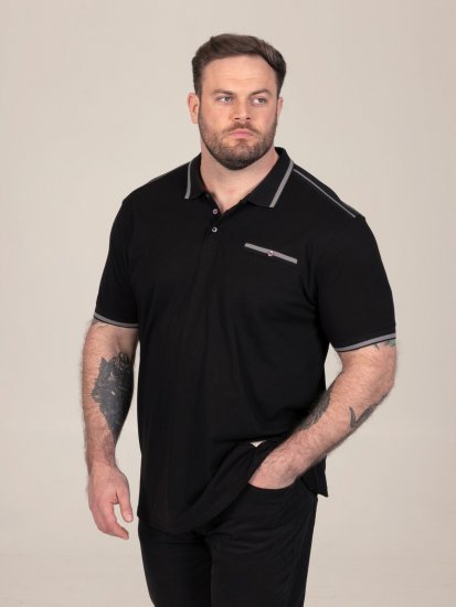 D555 Potts Jersey Polo With Jacquard Collar & Cuffs Must - Polosärgid - Meeste suured polosärgid 2XL – 8XL