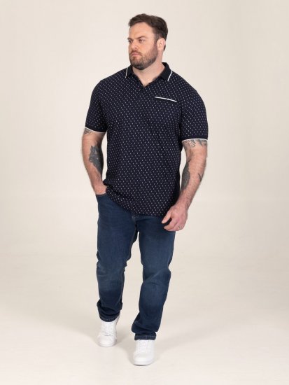 D555 Reid AOP Polo With Jacquard Collar, Pocket And Cuffs Tumesinine - Polosärgid - Meeste suured polosärgid 2XL – 8XL