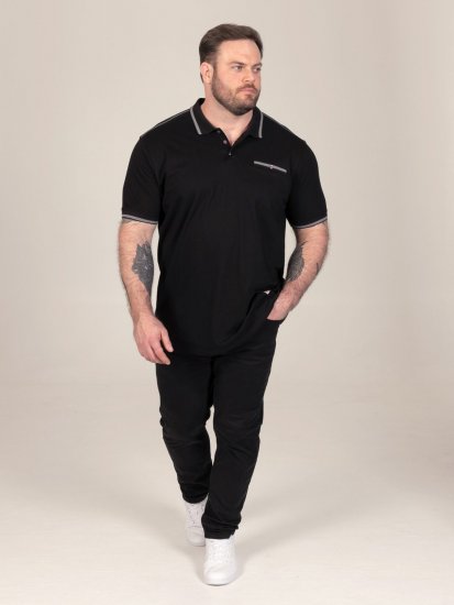 D555 Potts Jersey Polo With Jacquard Collar & Cuffs Must - Polosärgid - Meeste suured polosärgid 2XL – 8XL