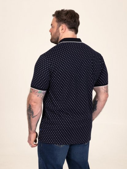 D555 Reid AOP Polo With Jacquard Collar, Pocket And Cuffs Tumesinine - Polosärgid - Meeste suured polosärgid 2XL – 8XL