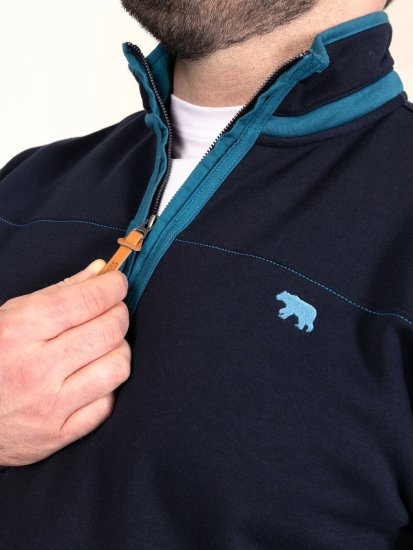 D555 Conway 2 1/4 Zip Neck Fleece Sweatshirt With Bear Logo Tumesinine - Sviitrid ja dressipluusid - Meeste suured kapuutsiga jakid suurustes 2XL – 14XL