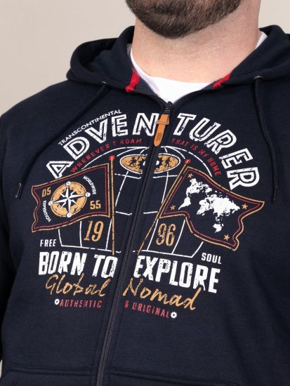 D555 Hector Adventurer Printed Zip Through Hoody Tumesinine - Sviitrid ja dressipluusid - Meeste suured kapuutsiga jakid suurustes 2XL – 14XL