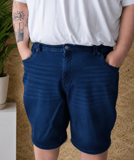 Kam Jeans Pepe Knitted Denim Shorts Random Mid Wash Blue - Lühikesed püksid - Lühikesed Püksid suured suurused: W40-W60