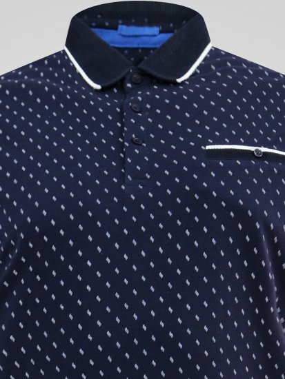 D555 Reid AOP Polo With Jacquard Collar, Pocket And Cuffs Tumesinine - Polosärgid - Meeste suured polosärgid 2XL – 8XL