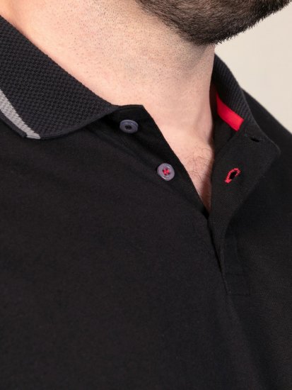 D555 Potts Jersey Polo With Jacquard Collar & Cuffs Must - Polosärgid - Meeste suured polosärgid 2XL – 8XL