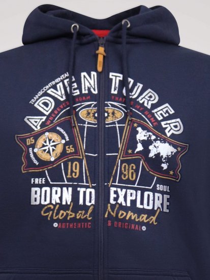 D555 Hector Adventurer Printed Zip Through Hoody Tumesinine - Sviitrid ja dressipluusid - Meeste suured kapuutsiga jakid suurustes 2XL – 14XL