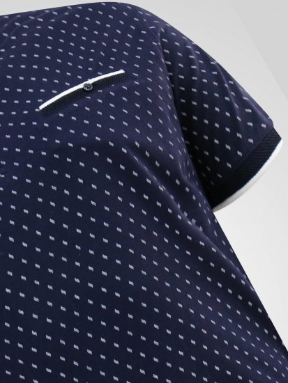 D555 Reid AOP Polo With Jacquard Collar, Pocket And Cuffs Tumesinine - Polosärgid - Meeste suured polosärgid 2XL – 8XL
