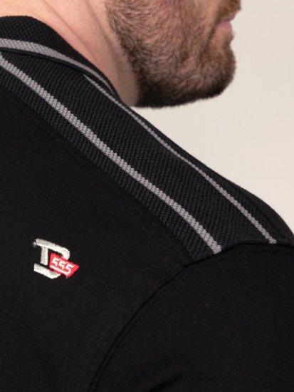 D555 Potts Jersey Polo With Jacquard Collar & Cuffs Must - Polosärgid - Meeste suured polosärgid 2XL – 8XL