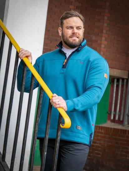 D555 Conway 1 1/4 Zip Neck Fleece Sweatshirt With Bear Logo Teal - Sviitrid ja dressipluusid - Meeste suured kapuutsiga jakid suurustes 2XL – 14XL
