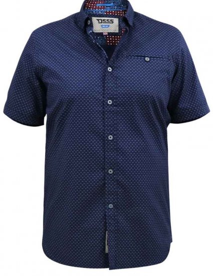 D555 Telford S/S Micro Ao Print Shirt Navy - Särgid - Meeste suured särgid 2XL – 8XL