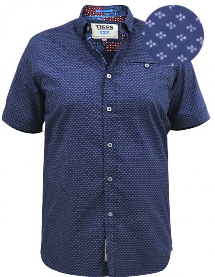 D555 Telford S/S Micro Ao Print Shirt Navy - Särgid - Meeste suured särgid 2XL – 8XL