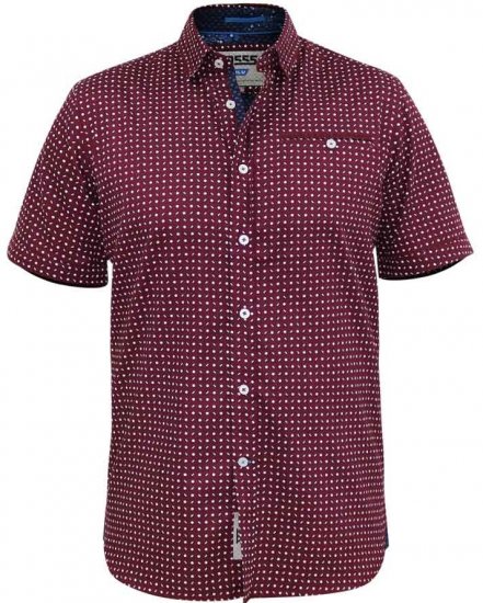D555 Hillcrest S/S Micro Ao Print Shirt Burgundy - Särgid - Meeste suured särgid 2XL – 8XL