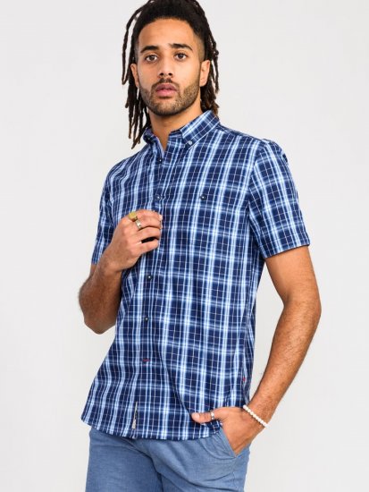 D555 Walcot Check Button Down Collar S/S Shirt Navy - Särgid - Meeste suured särgid 2XL – 8XL