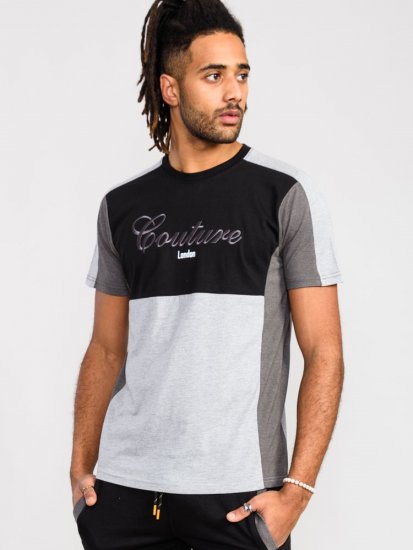 D555 Felix Couture Crew Neck Cut And Sew T-Shirt Black/Charcoal - T-särgid - Suured T-särgid 2XL – 14XL