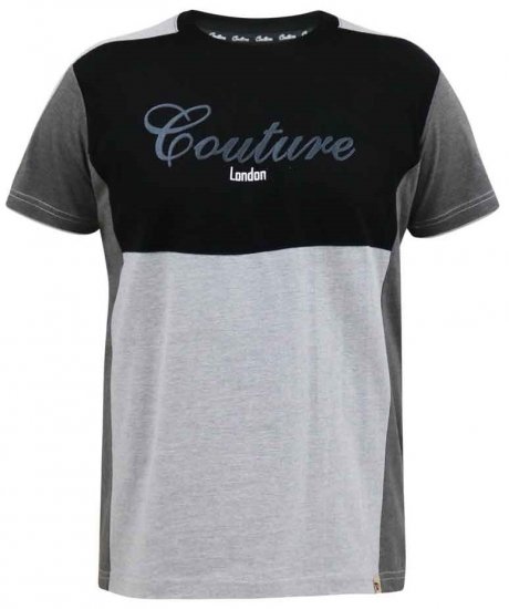 D555 Felix Couture Crew Neck Cut And Sew T-Shirt Black/Charcoal - T-särgid - Suured T-särgid 2XL – 14XL