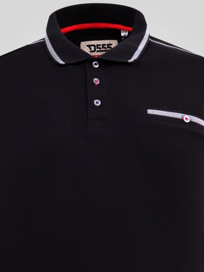 D555 Potts Jersey Polo With Jacquard Collar & Cuffs Must - Polosärgid - Meeste suured polosärgid 2XL – 8XL