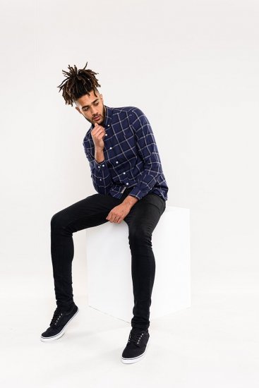 D555 Townsville Check Button Down Collar Shirt Navy - Särgid - Meeste suured särgid 2XL – 8XL