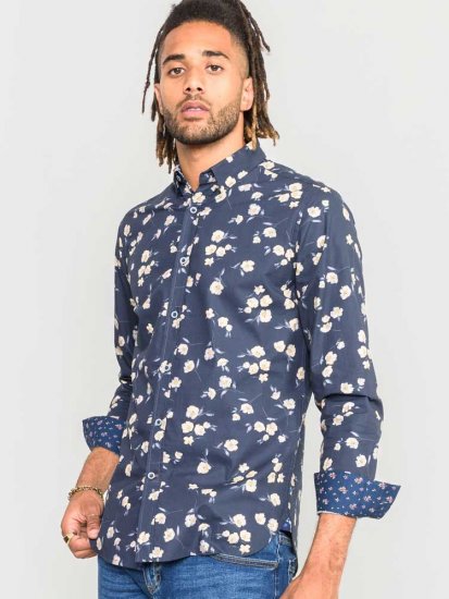 D555 Rooksey Floral Print Shirt Navy - Särgid - Meeste suured särgid 2XL – 8XL