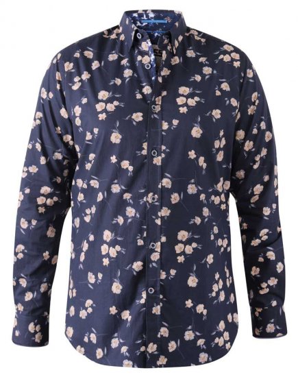 D555 Rooksey Floral Print Shirt Navy - Särgid - Meeste suured särgid 2XL – 8XL