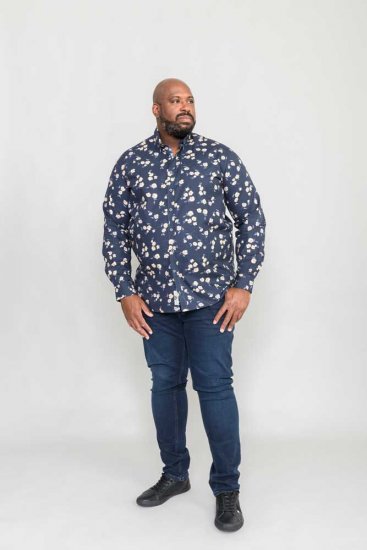 D555 Rooksey Floral Print Shirt Navy - Särgid - Meeste suured särgid 2XL – 8XL