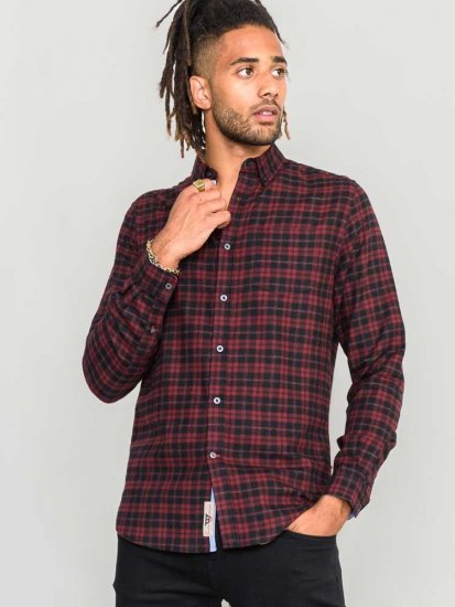 D555 Holton Dark Red Checked Flannel Shirt - Särgid - Meeste suured särgid 2XL – 8XL