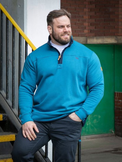 D555 Conway 1 1/4 Zip Neck Fleece Sweatshirt With Bear Logo Teal - Sviitrid ja dressipluusid - Meeste suured kapuutsiga jakid suurustes 2XL – 14XL
