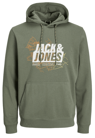 Jack & Jones JCOMAP LOGO SWEAT Hoodie Agave Green - Sviitrid ja dressipluusid - Meeste suured kapuutsiga jakid suurustes 2XL – 14XL