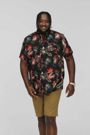 D555 LENNOX Hawaiian AO Print Shirt Black - Särgid - Meeste suured särgid 2XL – 8XL